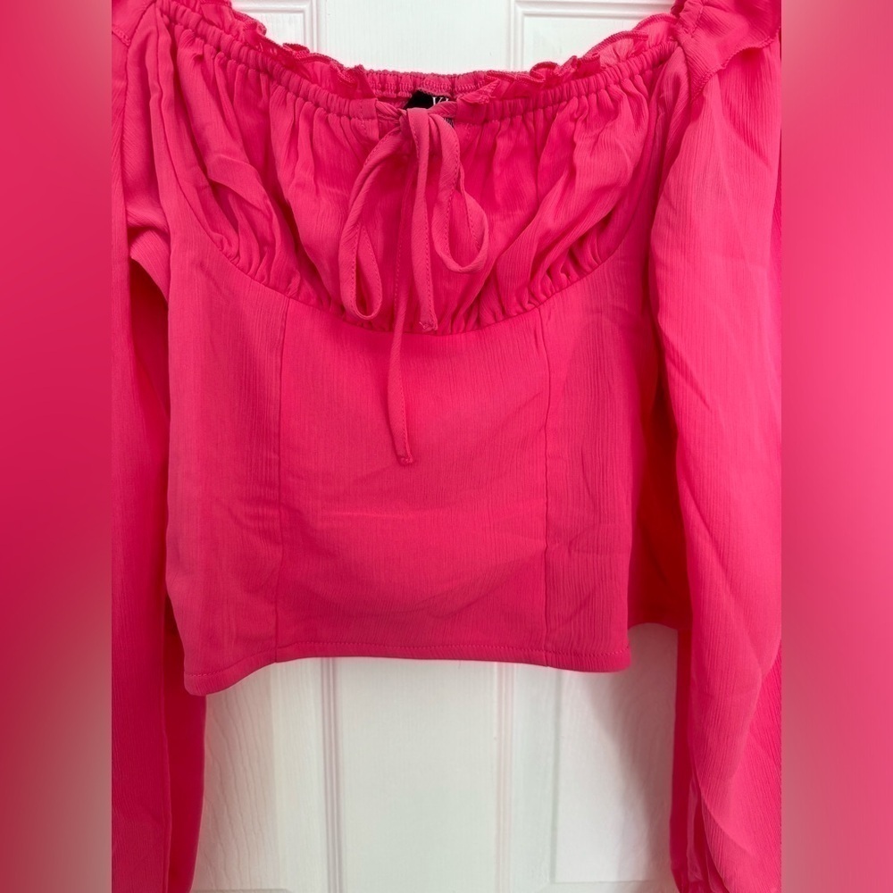 VICI Collection Julie Ruffle Shoulder Crop Top in Pink at Nordstrom, Size MEDIUM - Picture 5 of 11